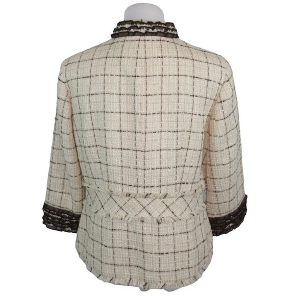 DONCASTER Ruffle Fringe Tweed Jacket Cotton Linen Blend Women’s Size 12 - Picture 8 of 13